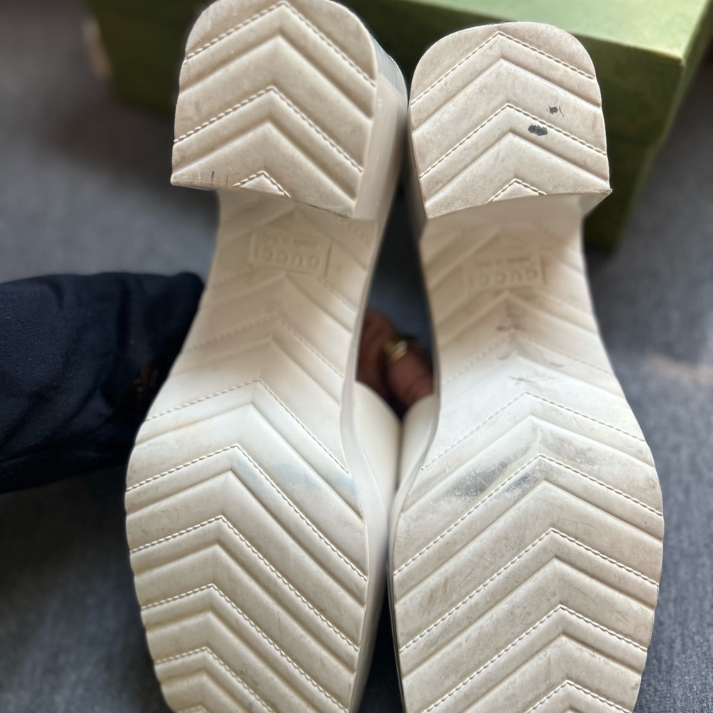 Gucci Rubber Logo Sandals White Glossy Mule Platform Slide 39 - Picture 4 of 8